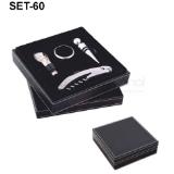 Set de accesorios metálicos para vino en estuche de curpiel | Articulos Promocionales