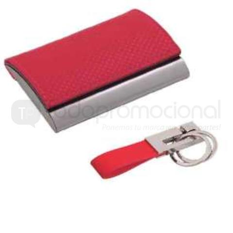 SET DE TARJETERO CON LLAVERO METAL / CURPIEL | Articulos Promocionales